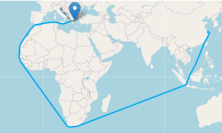 Mappa rotta marittima Cina - GOA